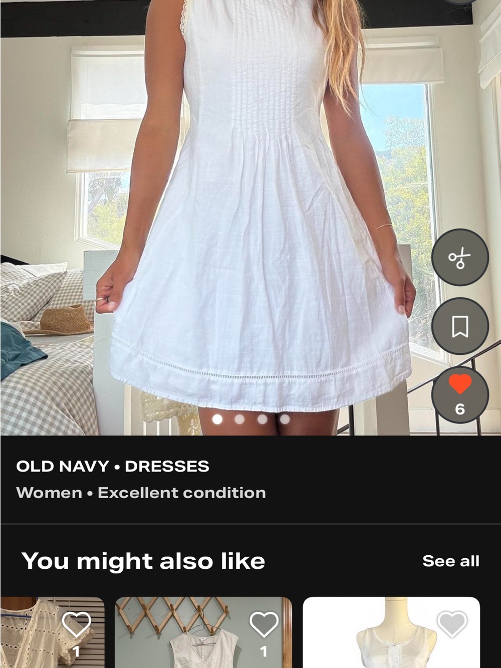 EUC Vintage Old Navy White 100%  cotton Sleeveless Mini Sundress L